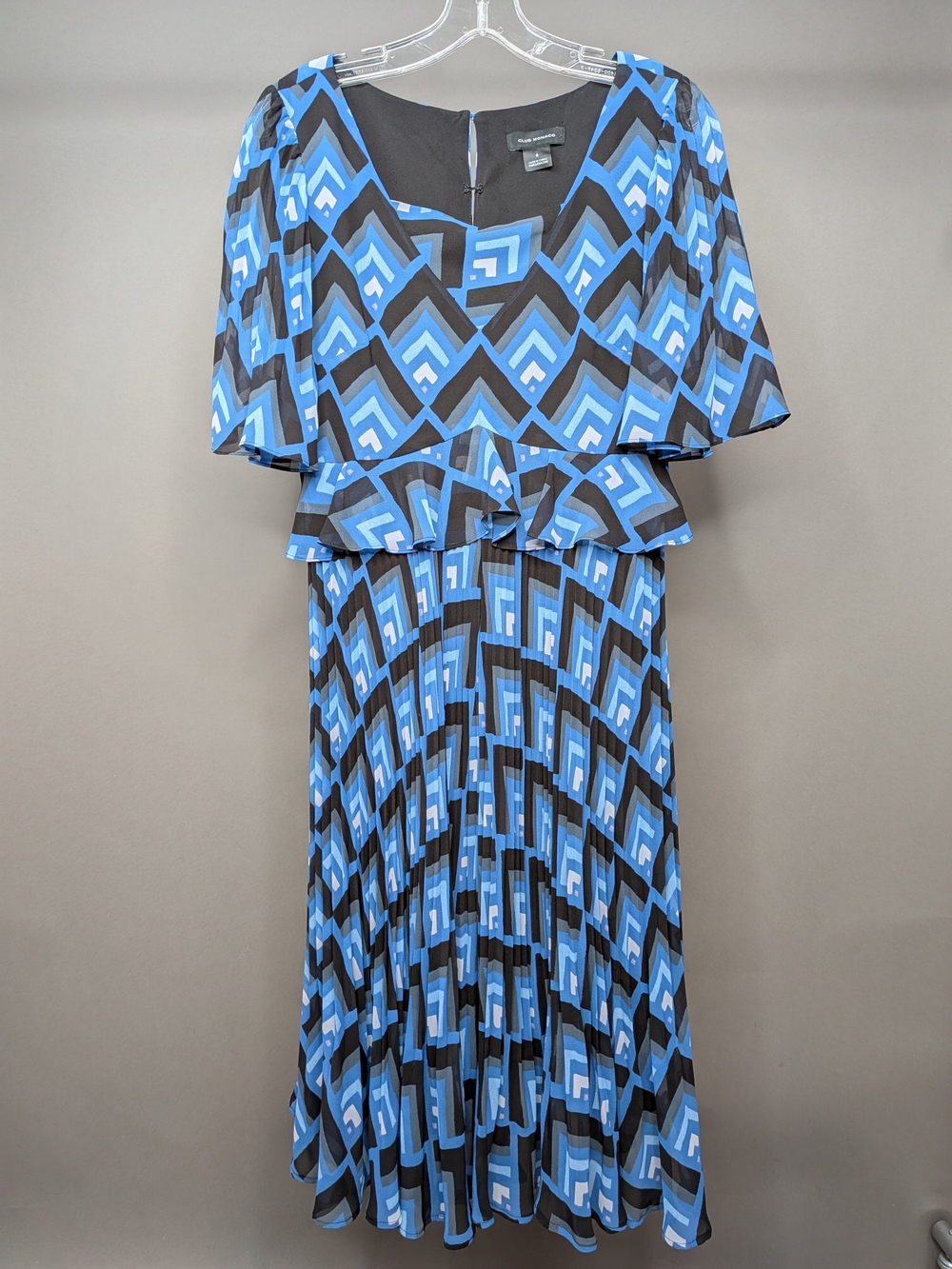 Club Monaco Blue Geometric Pleated Midi Dress